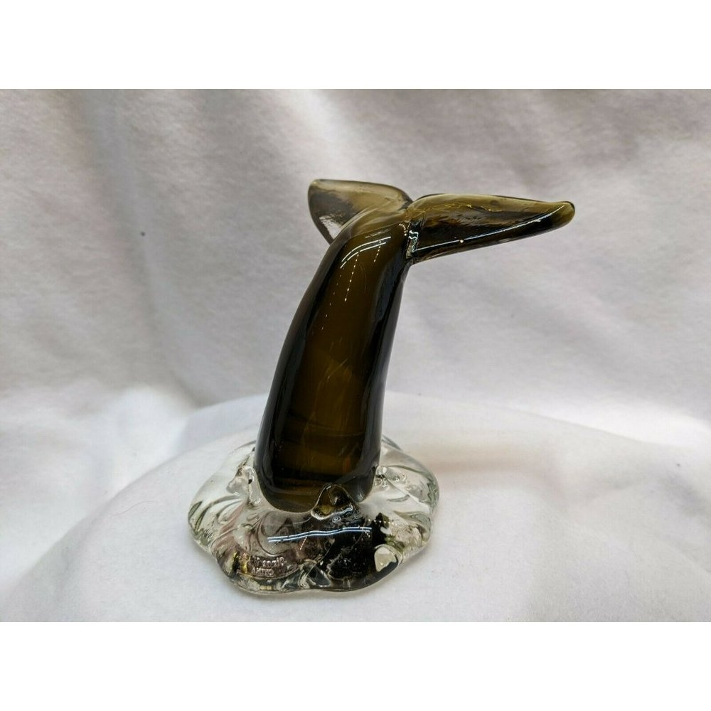 Dynasty Gallery glass green olive whale Dolphin Tail Paperweight ocean animal